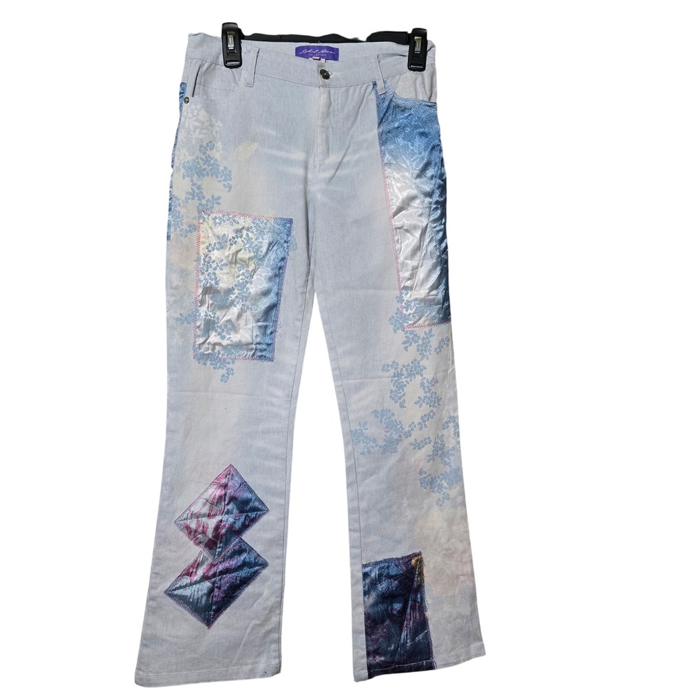 Solid Rose Patchwork Jeans Floral Print Denim Sz L Artistic Unique Y2k inspired